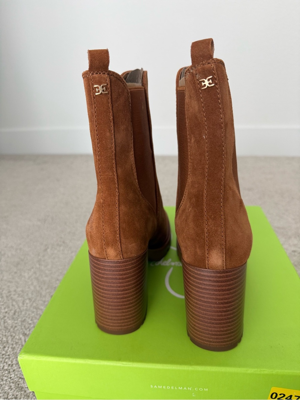 Sam Edelman Chestnut Suede Lug Sole Block Heel Booties Size 9.5 - Picture 5 of 13